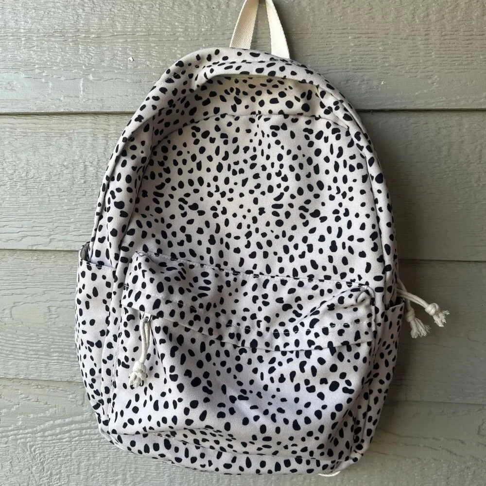 Snow Leopard Print Girl’s Women’s Beige Black Spots Animal Print School Backpack